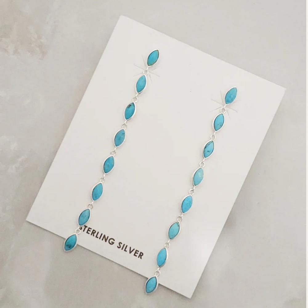 STERLING SILVER TURQUOISE LONG DANGLE EARRINGS